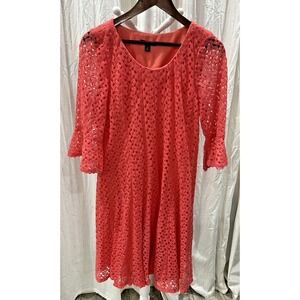 Roz & Ali Coral Crochet Shift Dress‎ Size 12 Spring Summer Wedding Party Church